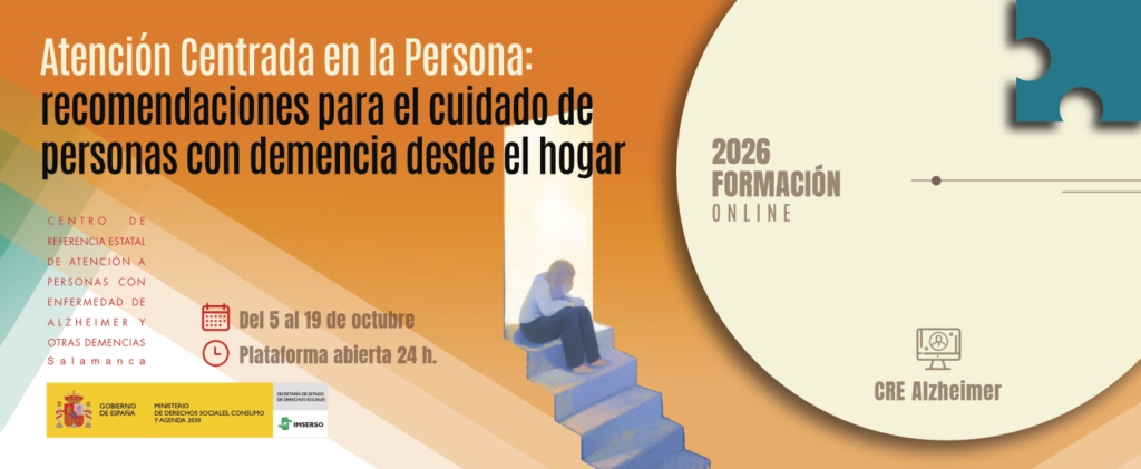 Cartel del CRE Alzheimer del Imserso: curso de atención centrada en la persona del 5 al 19 de octubre de 2026.